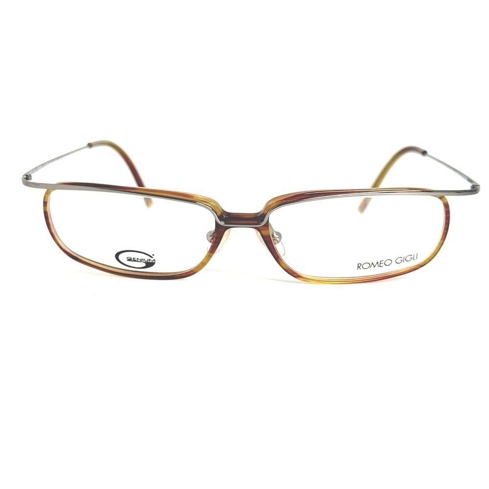 Romeo Gigli Genium RG33804 Eyeglasses Brown Silver Rectangle Frames 52-14-140